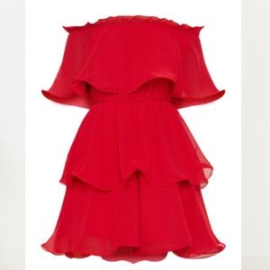 Pretty Little Thing Red Chiffon Tiered Dres